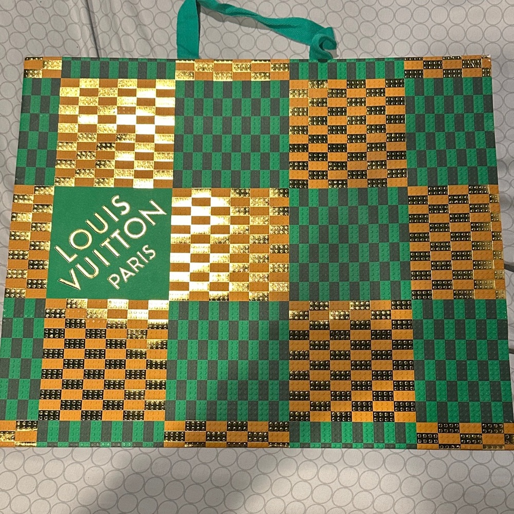 Louis Vuitton Green and Gold Checkered Tote